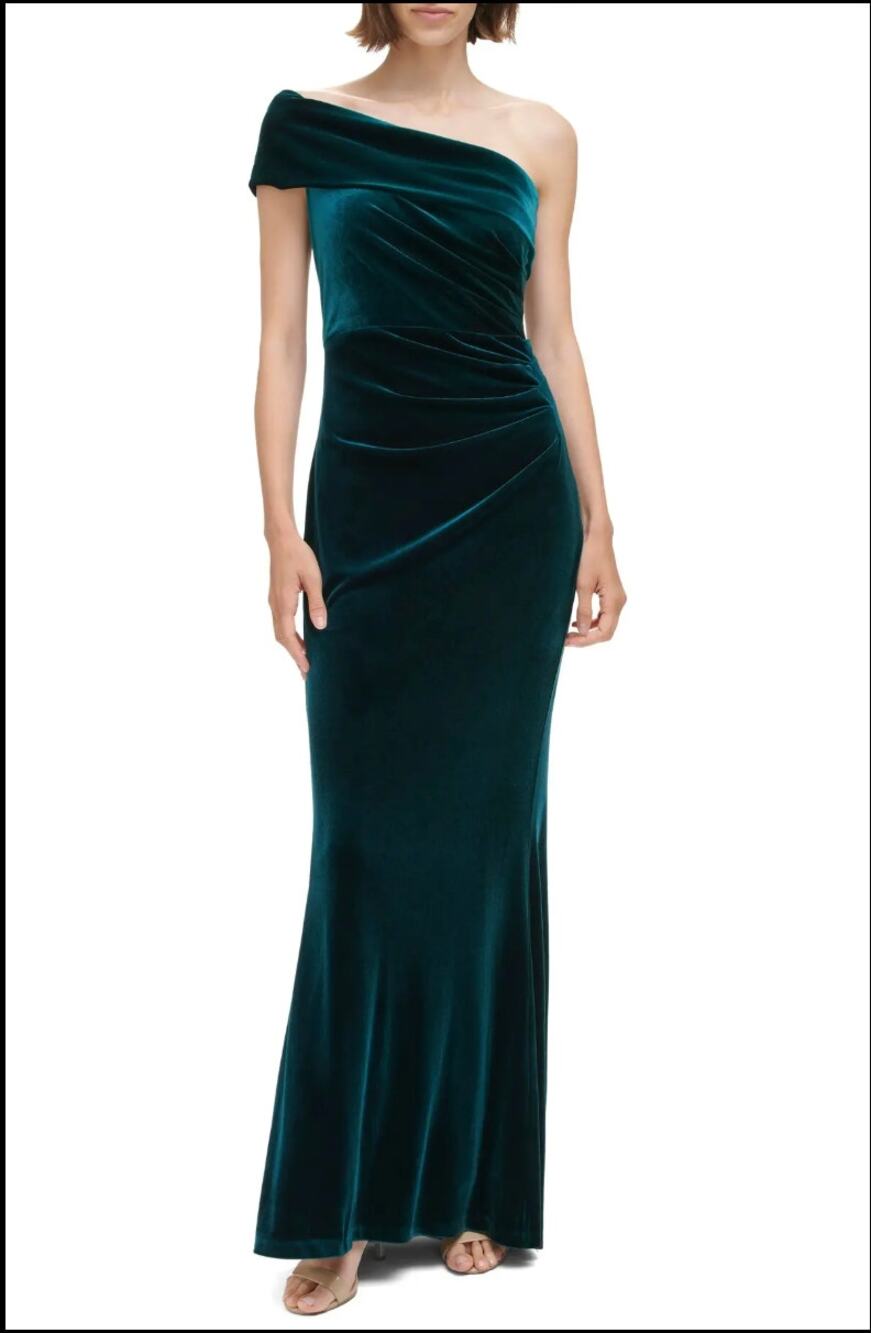 new eliza j velvet one shoulder velvet sheath gown formal dress size 8
